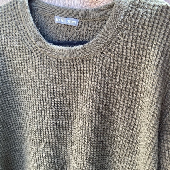 Men's Slate & Stone Green Waffle-Knit Sweater L Button Yoke Stretch Cashmere - Picture 3 of 12